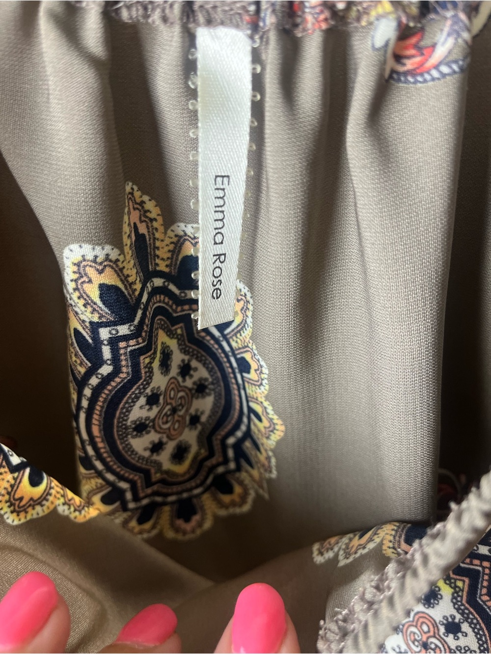 Womens Taupe Bohemian Print Off-Shoulder Top - Picture 3 of 4